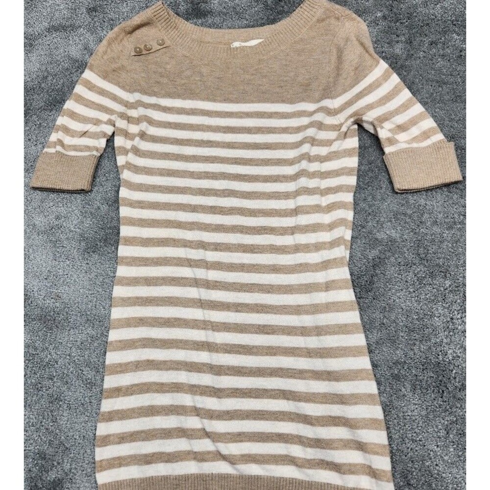 If It Were Me Sweater Women’s M Tan Striped Short Sleeve Pullover Top
